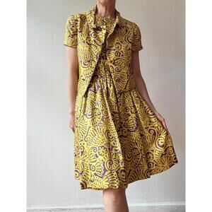 Vintage 1960s Oscar de la Renta Yellow & Purple Printed Silk Ensemble